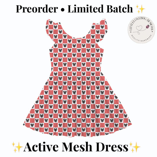 PREORDER Red Gingham Mickey Active Mesh Twirl Dress with Separate Shorts | Classic Disney Park Outfit