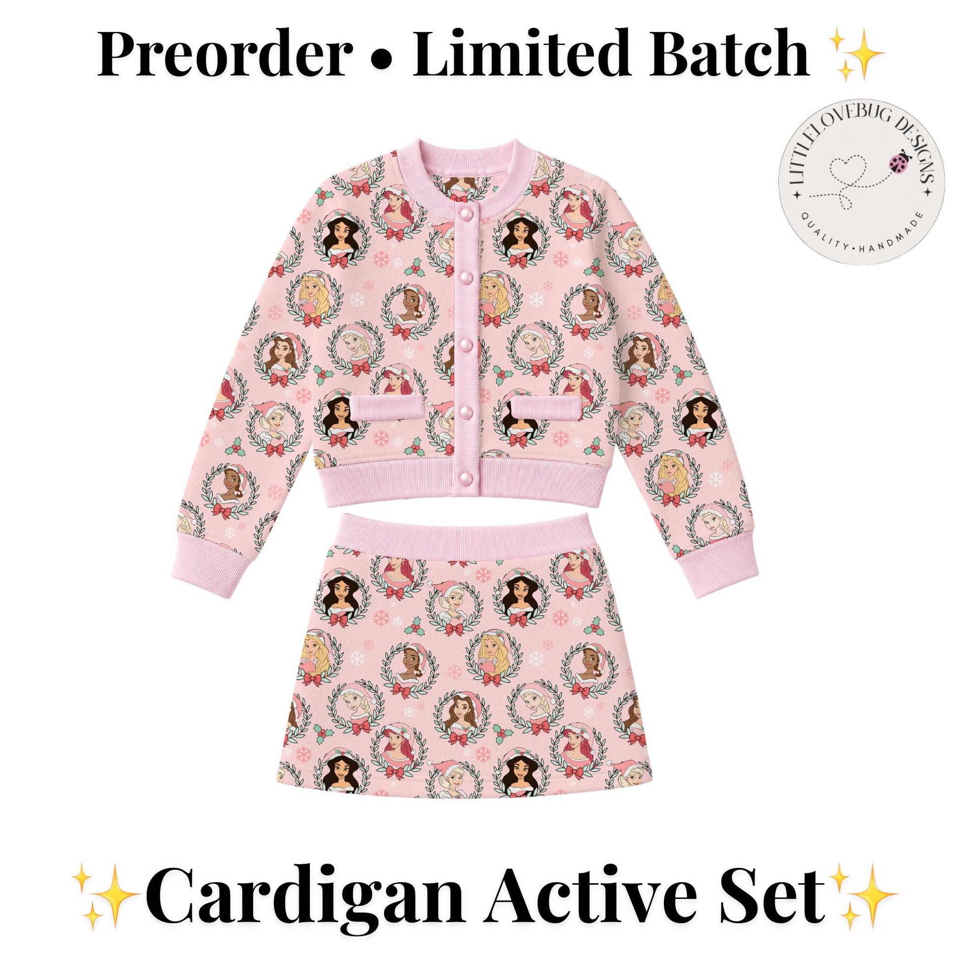 PREORDER Disney Princess Christmas Cardigan and Active Skort Set | Pink Holiday Park Outfit