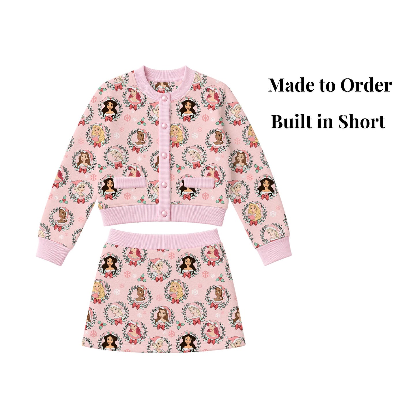 PREORDER Disney Princess Christmas Cardigan and Active Skort Set | Pink Holiday Park Outfit