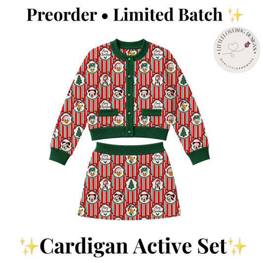 PREORDER Mickey and Friends Christmas Cardigan and Active Skort Set | Retro Stripe Disney Holiday Outfit