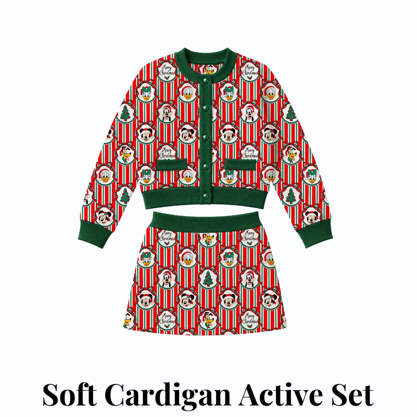 PREORDER Mickey and Friends Christmas Cardigan and Active Skort Set | Retro Stripe Disney Holiday Outfit