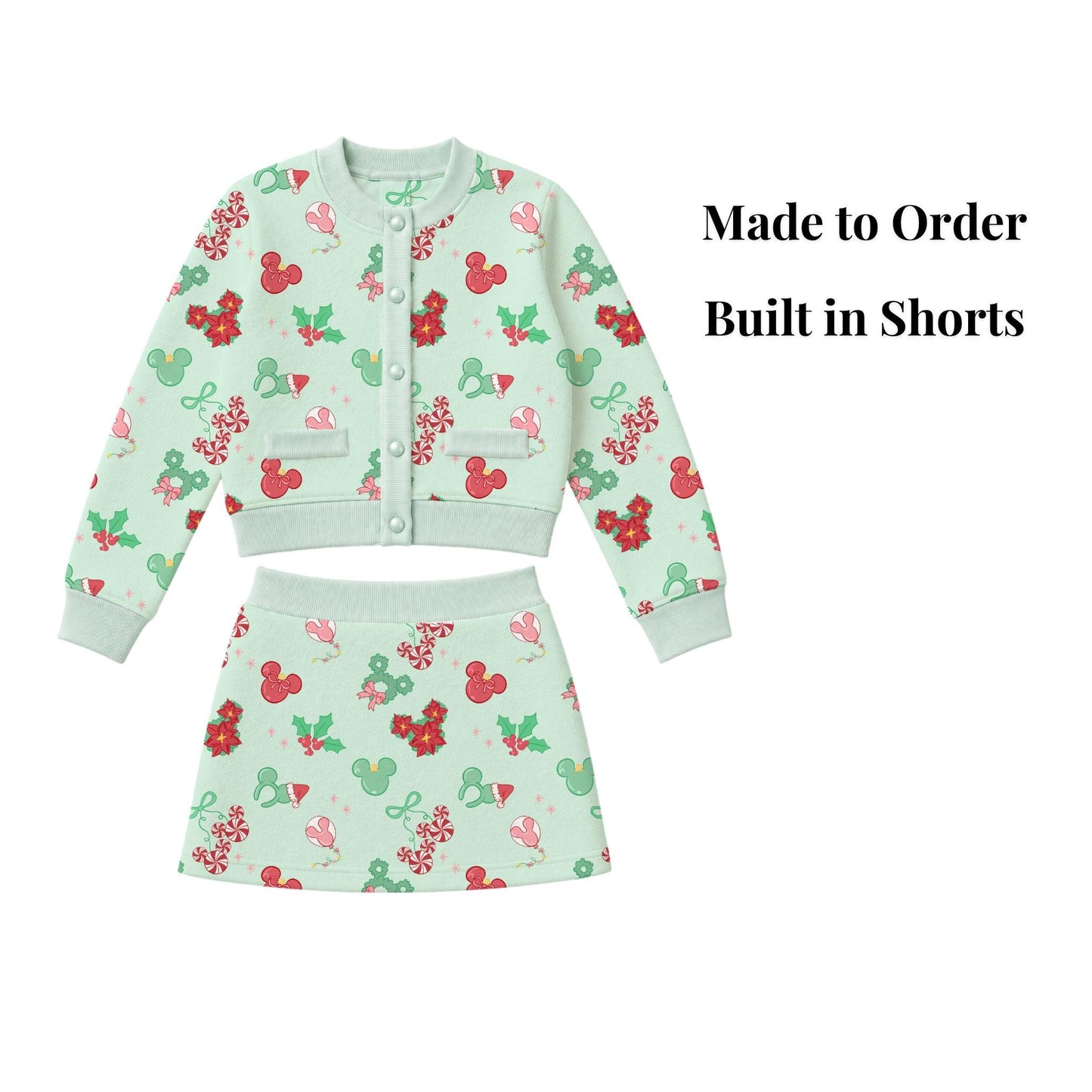 PREORDER Mint Mickey Christmas Treats Cardigan and Active Skort Set | Disney Holiday Park Outfit