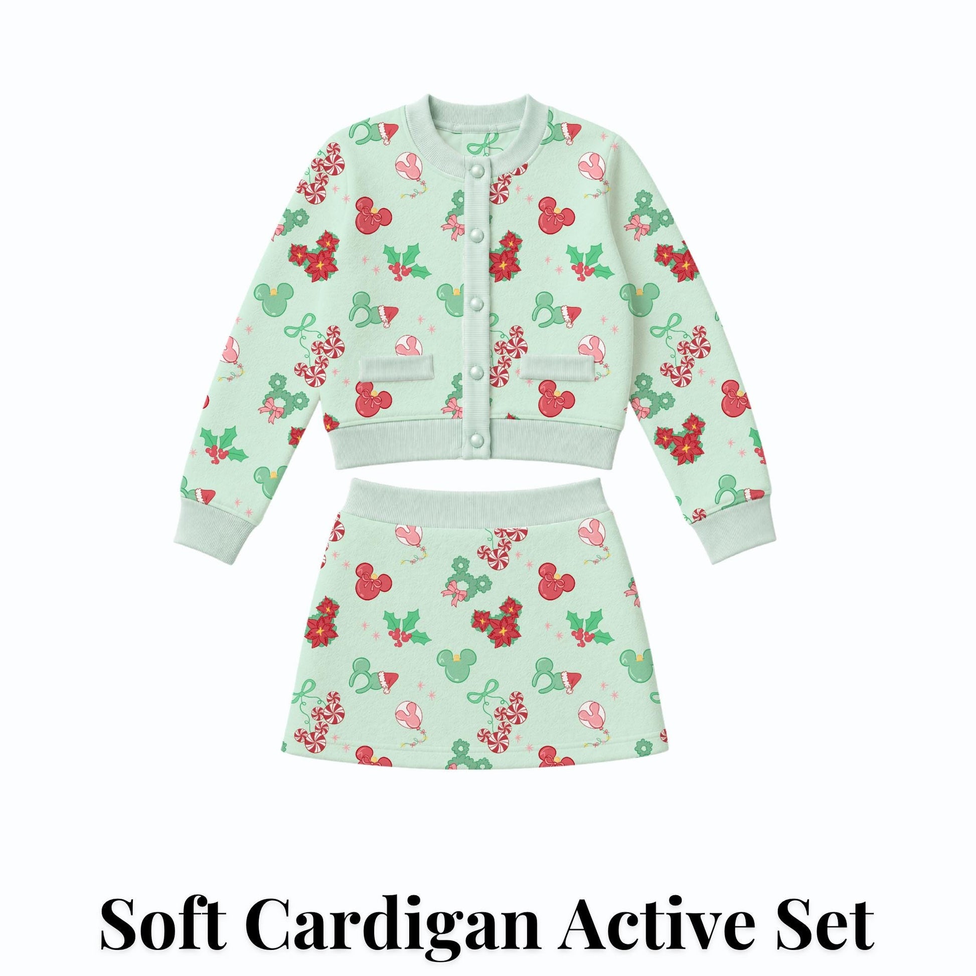 PREORDER Mint Mickey Christmas Treats Cardigan and Active Skort Set | Disney Holiday Park Outfit