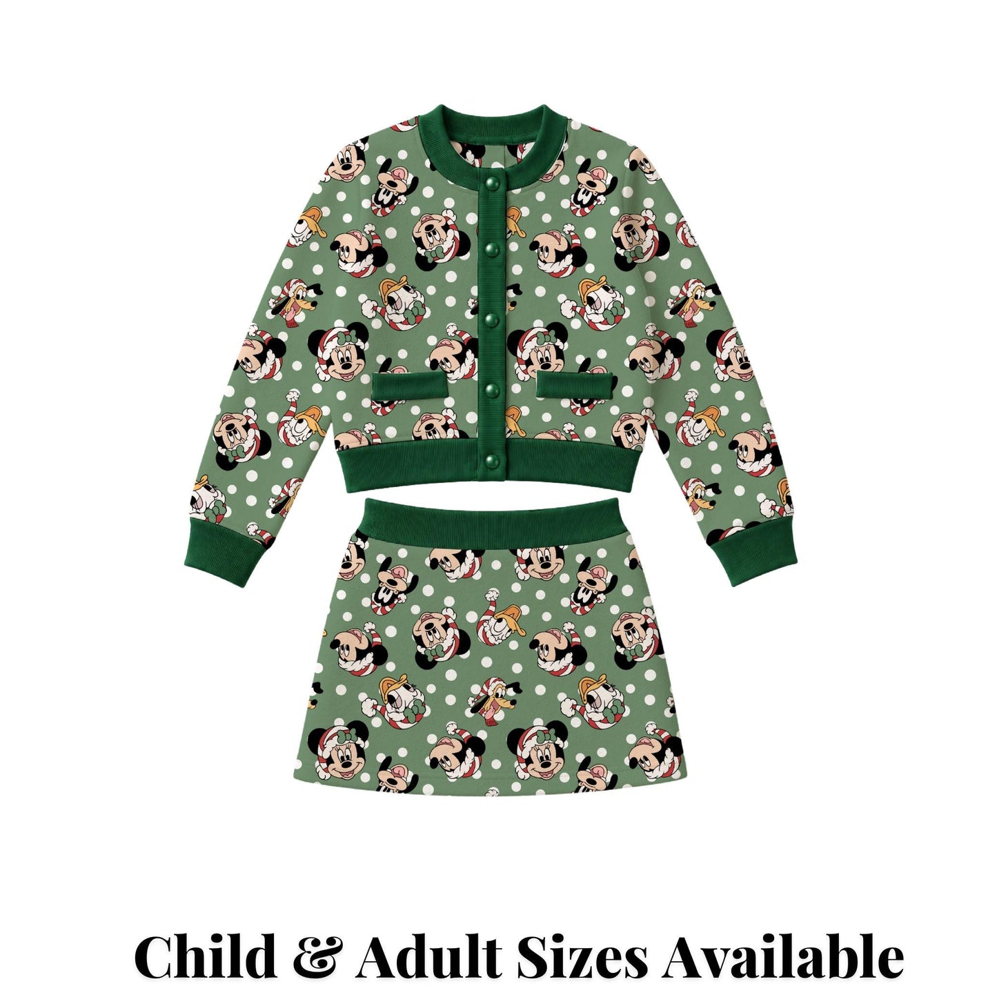 PREORDER Christmas Mickey and Friends  Cardigan and Active Skort Set | Green Disney Holiday Outfit