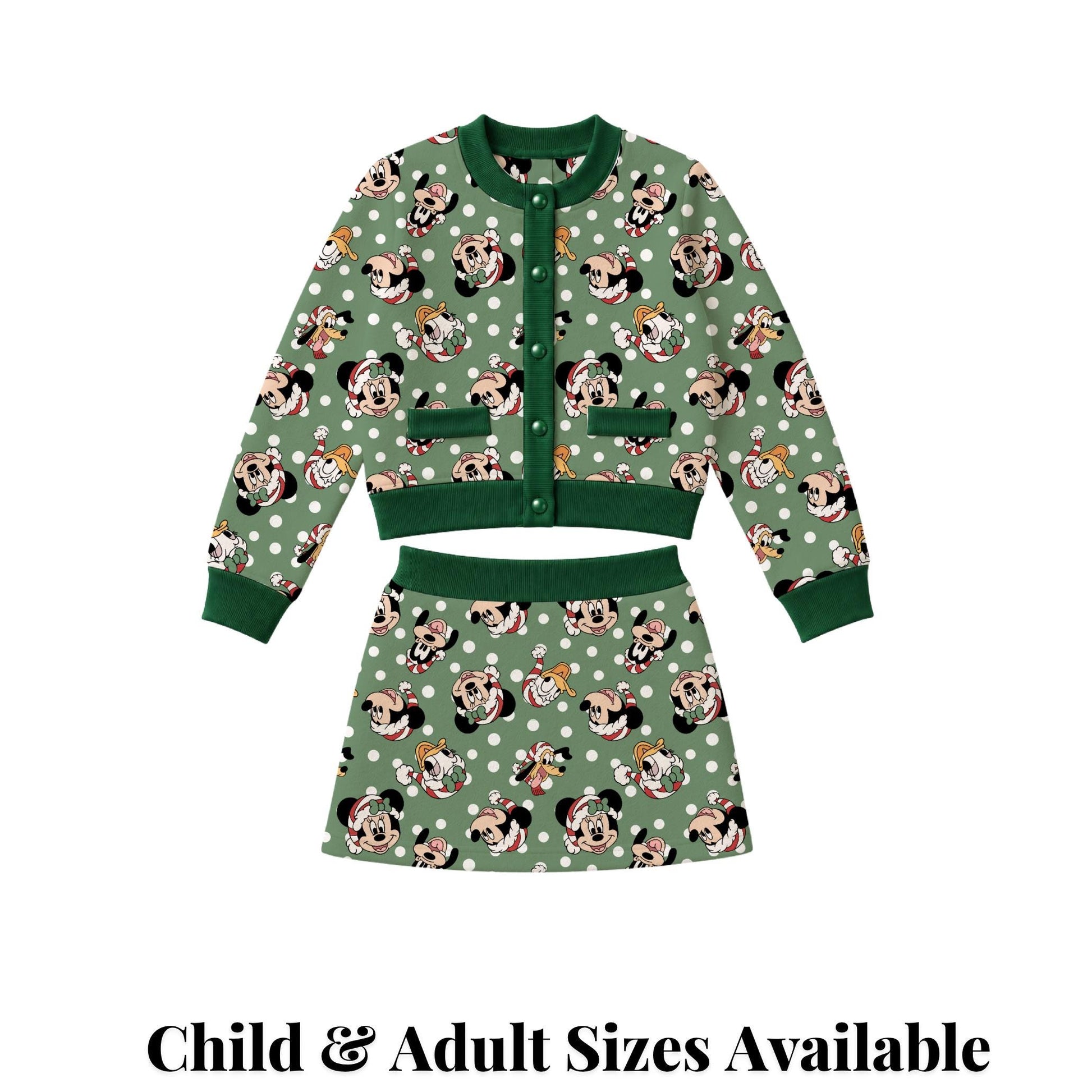 PREORDER Christmas Mickey and Friends  Cardigan and Active Skort Set | Green Disney Holiday Outfit