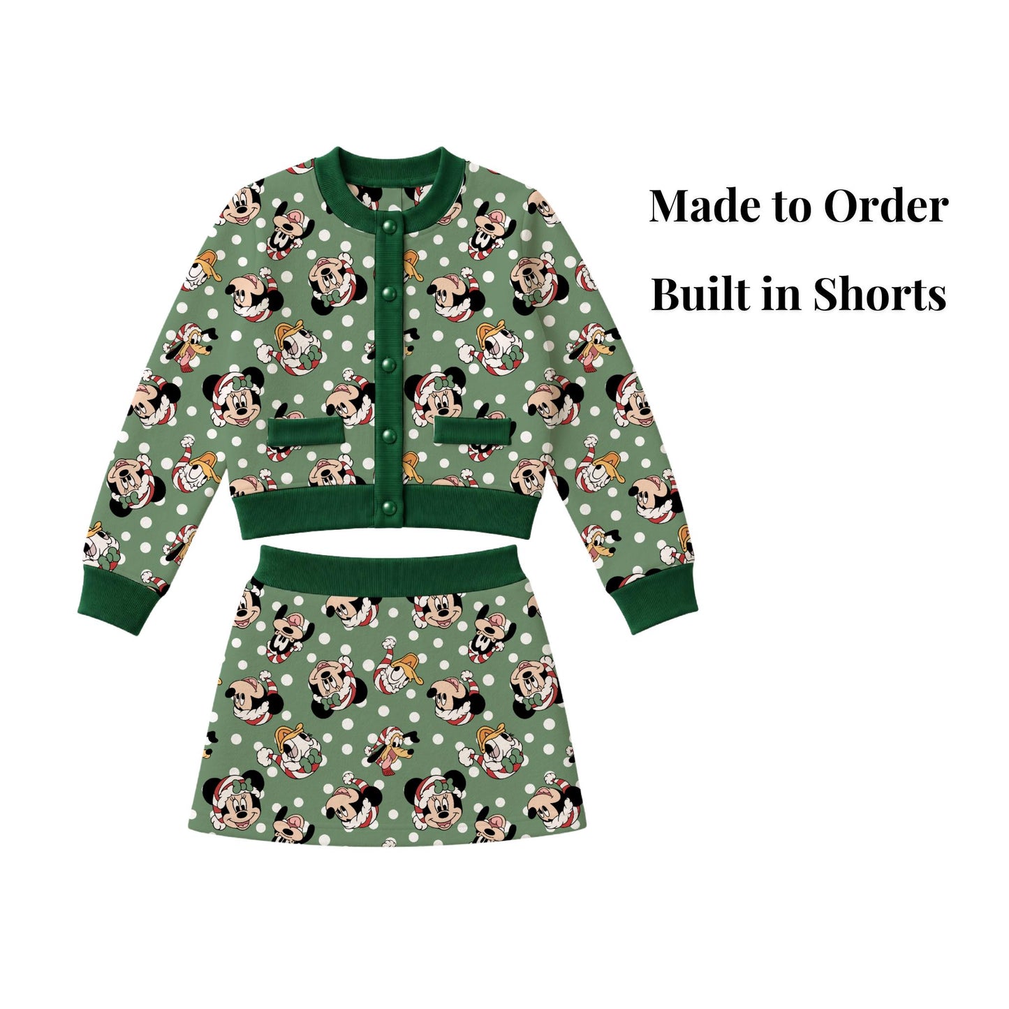 PREORDER Christmas Mickey and Friends  Cardigan and Active Skort Set | Green Disney Holiday Outfit