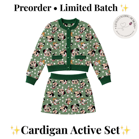 PREORDER Christmas Mickey and Friends  Cardigan and Active Skort Set | Green Disney Holiday Outfit