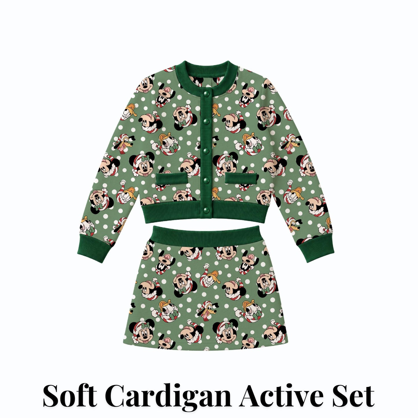 PREORDER Christmas Mickey and Friends  Cardigan and Active Skort Set | Green Disney Holiday Outfit