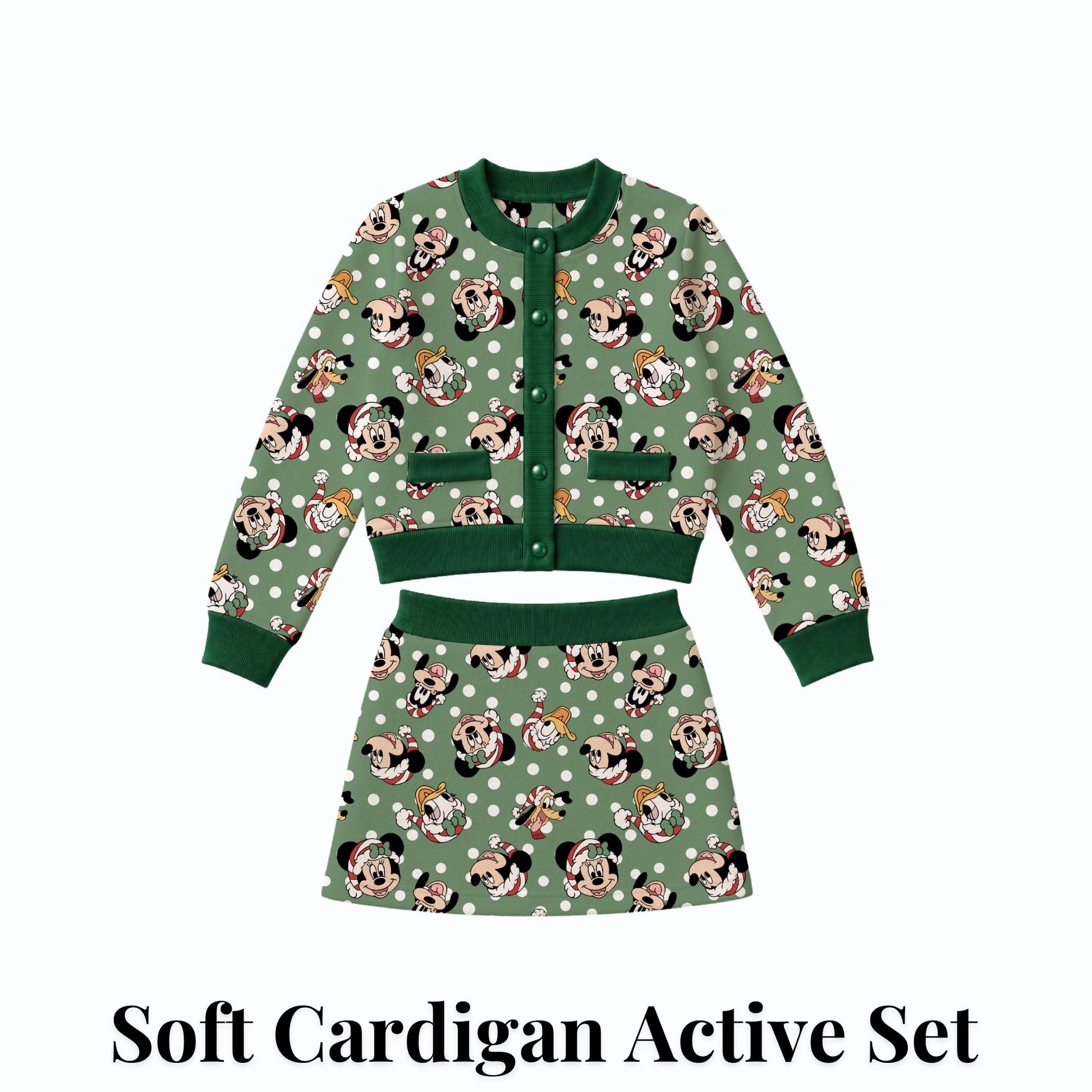PREORDER Christmas Mickey and Friends  Cardigan and Active Skort Set | Green Disney Holiday Outfit
