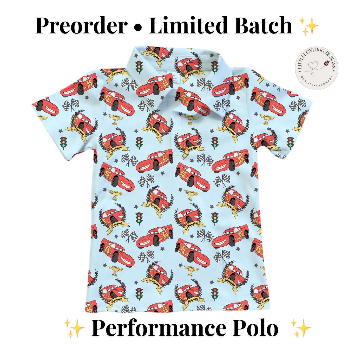 PREORDER Lightning McQueen Cars Performance Polo Shirt | Adult and Child Disney Racing Park Outfit