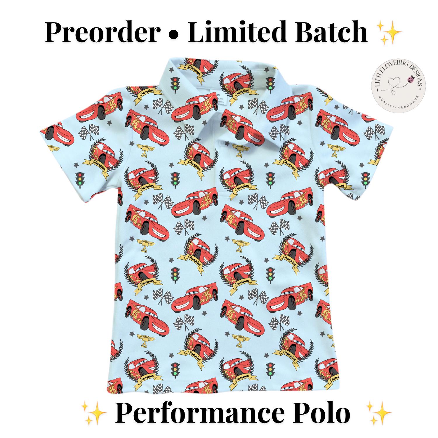 PREORDER Lightning McQueen Cars Performance Polo Shirt | Adult and Child Disney Racing Park Outfit