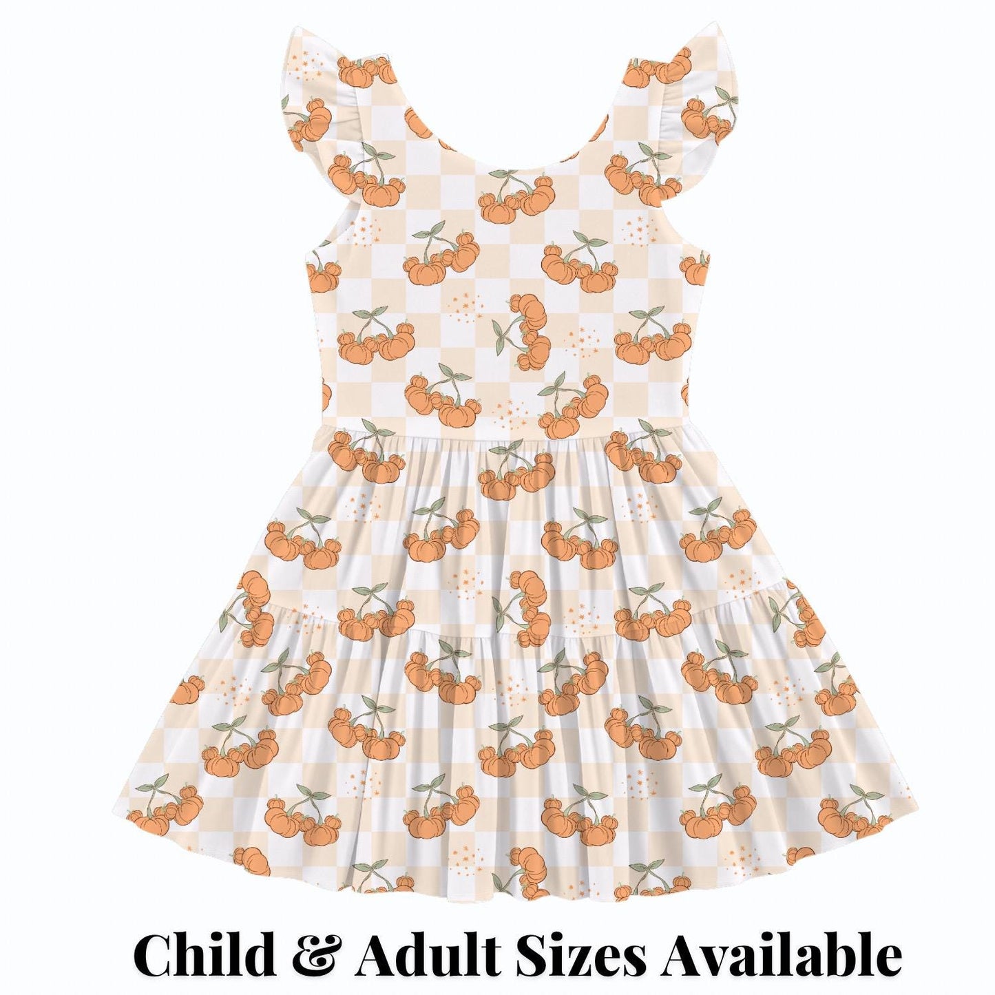 PREORDER Mickey Pumpkin Cherry Gingham Active Mesh Twirl Dress with Separate Shorts | Girls Fall Thanksgiving Outfit