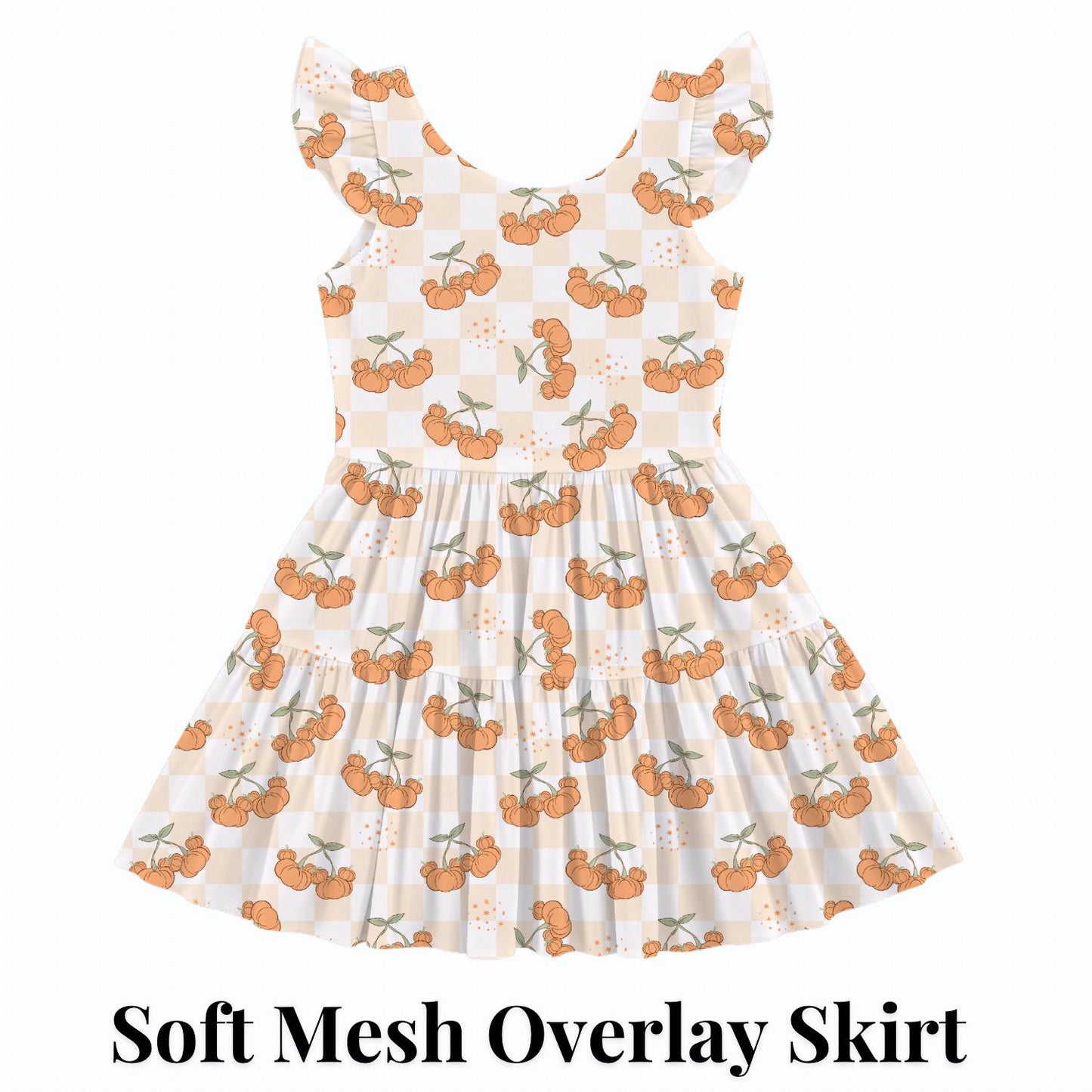 PREORDER Mickey Pumpkin Cherry Gingham Active Mesh Twirl Dress with Separate Shorts | Girls Fall Thanksgiving Outfit