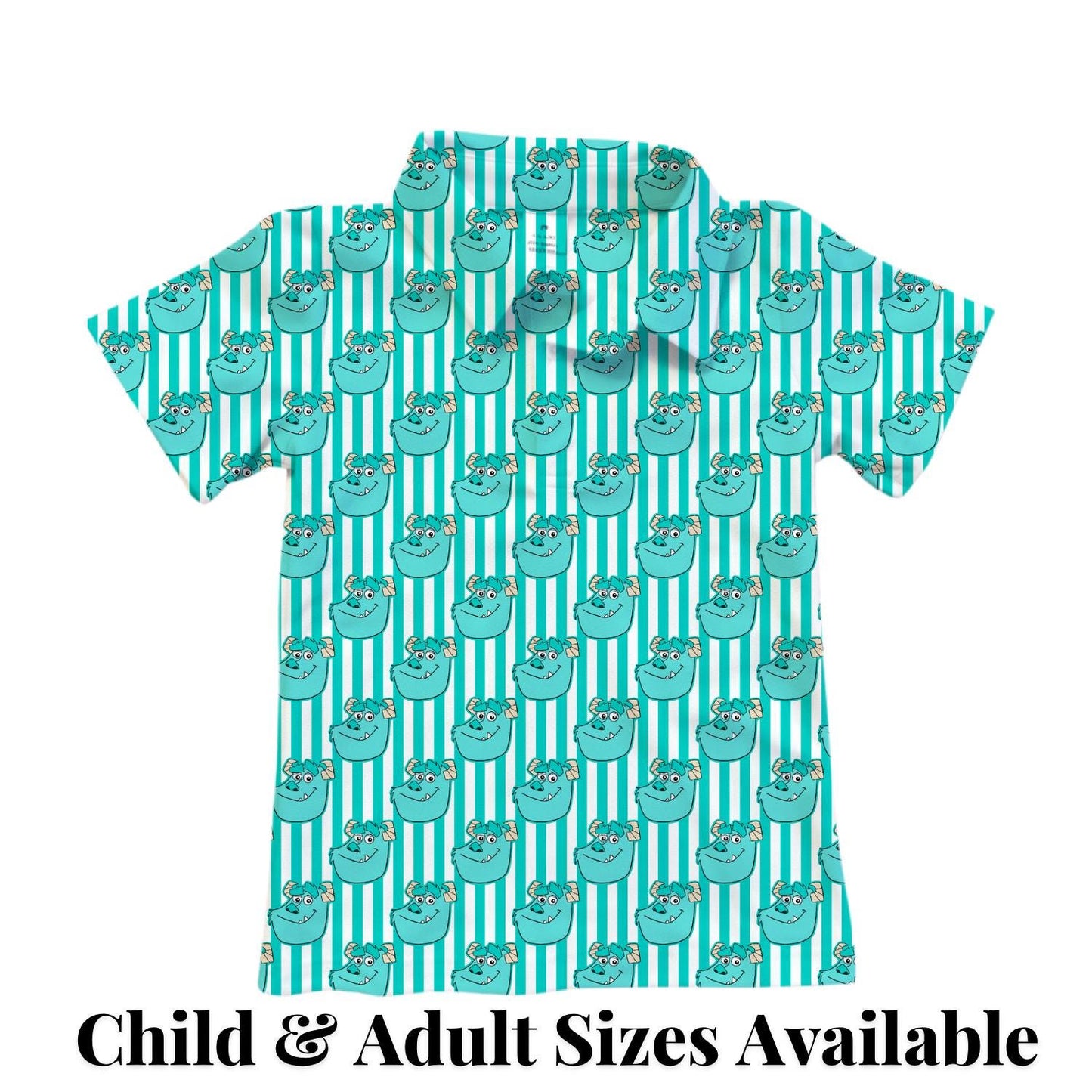 PREORDER Sulley Monsters Inc Performance Polo Shirt | Adult and Child Turquoise Stripe Disney Park Outfit