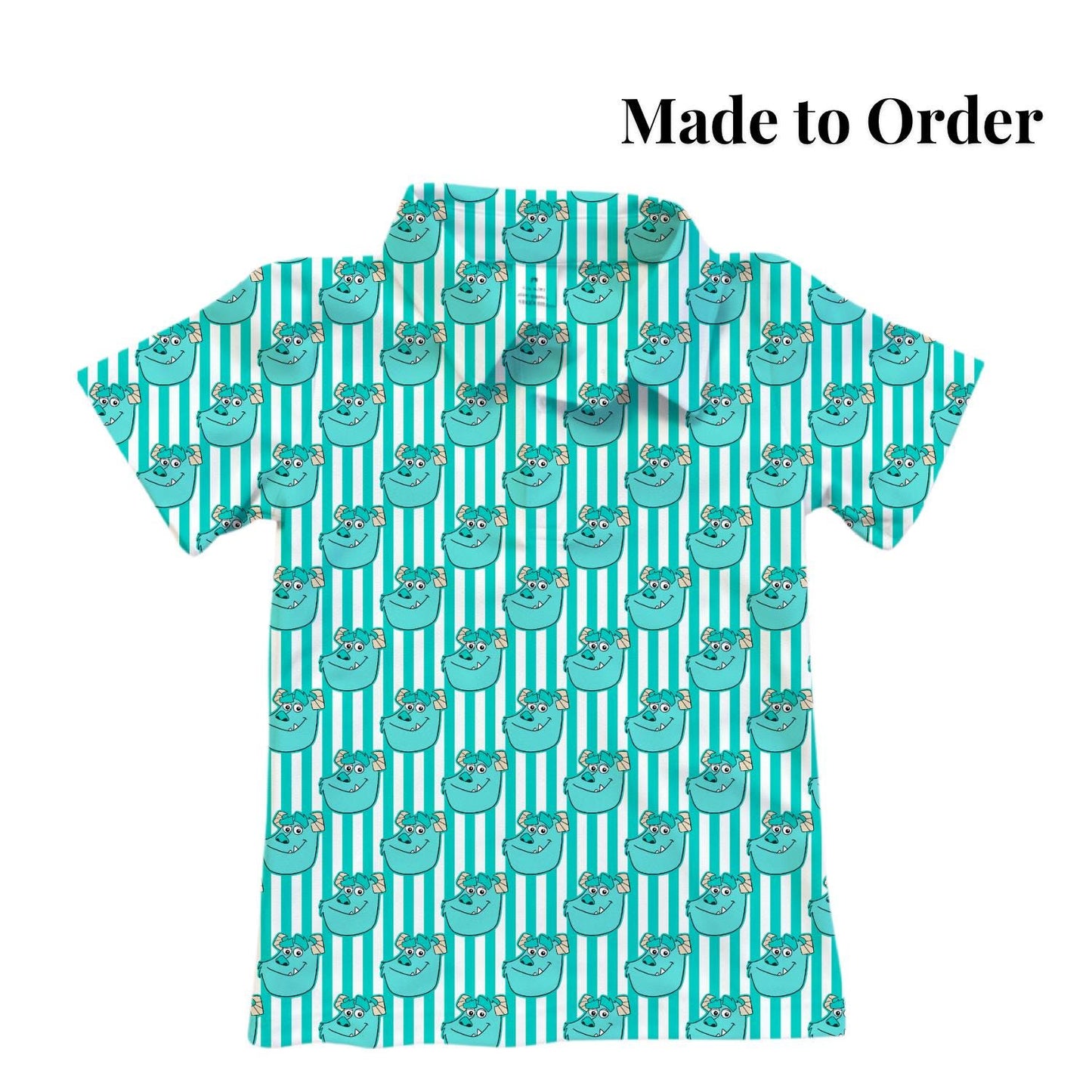PREORDER Sulley Monsters Inc Performance Polo Shirt | Adult and Child Turquoise Stripe Disney Park Outfit
