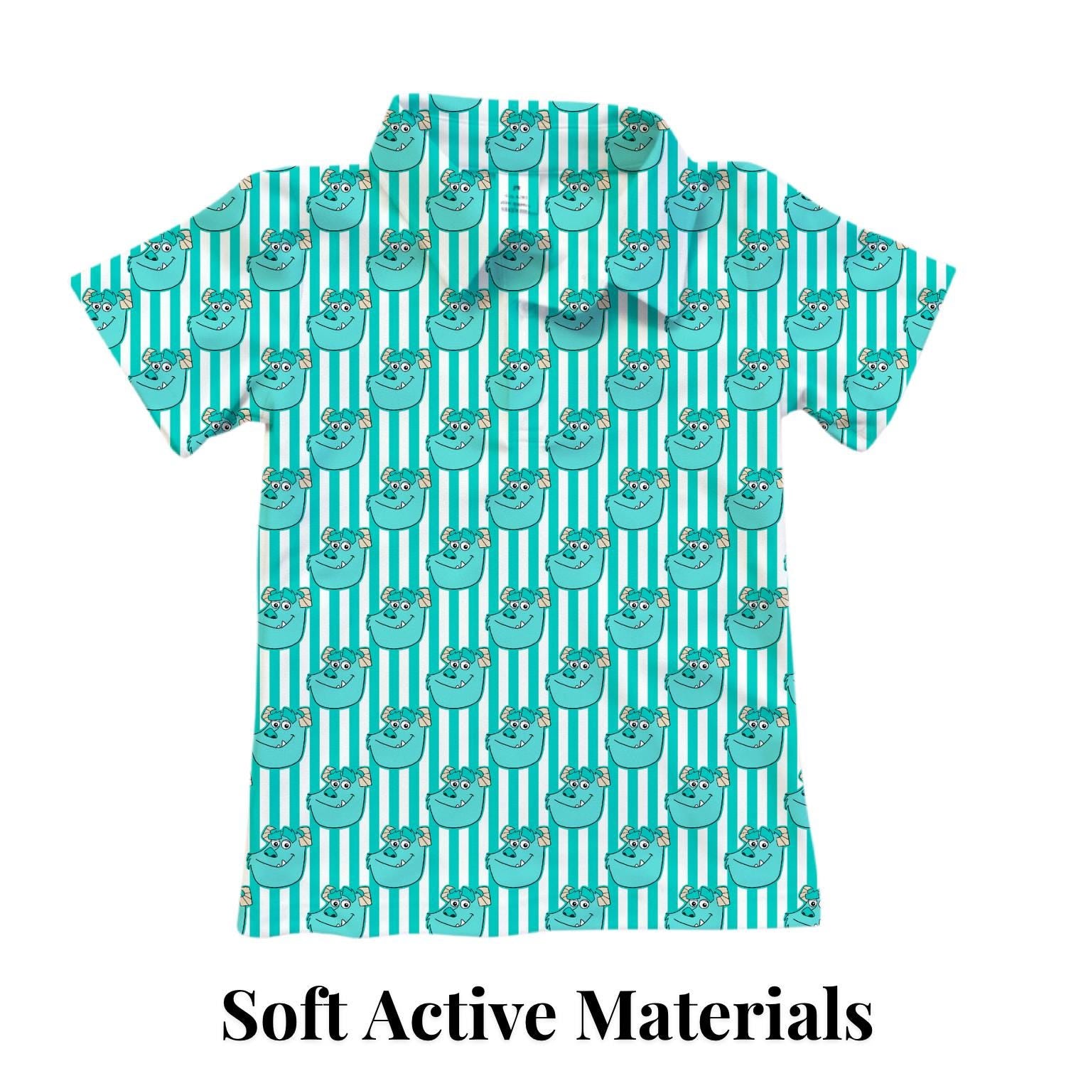 PREORDER Sulley Monsters Inc Performance Polo Shirt | Adult and Child Turquoise Stripe Disney Park Outfit