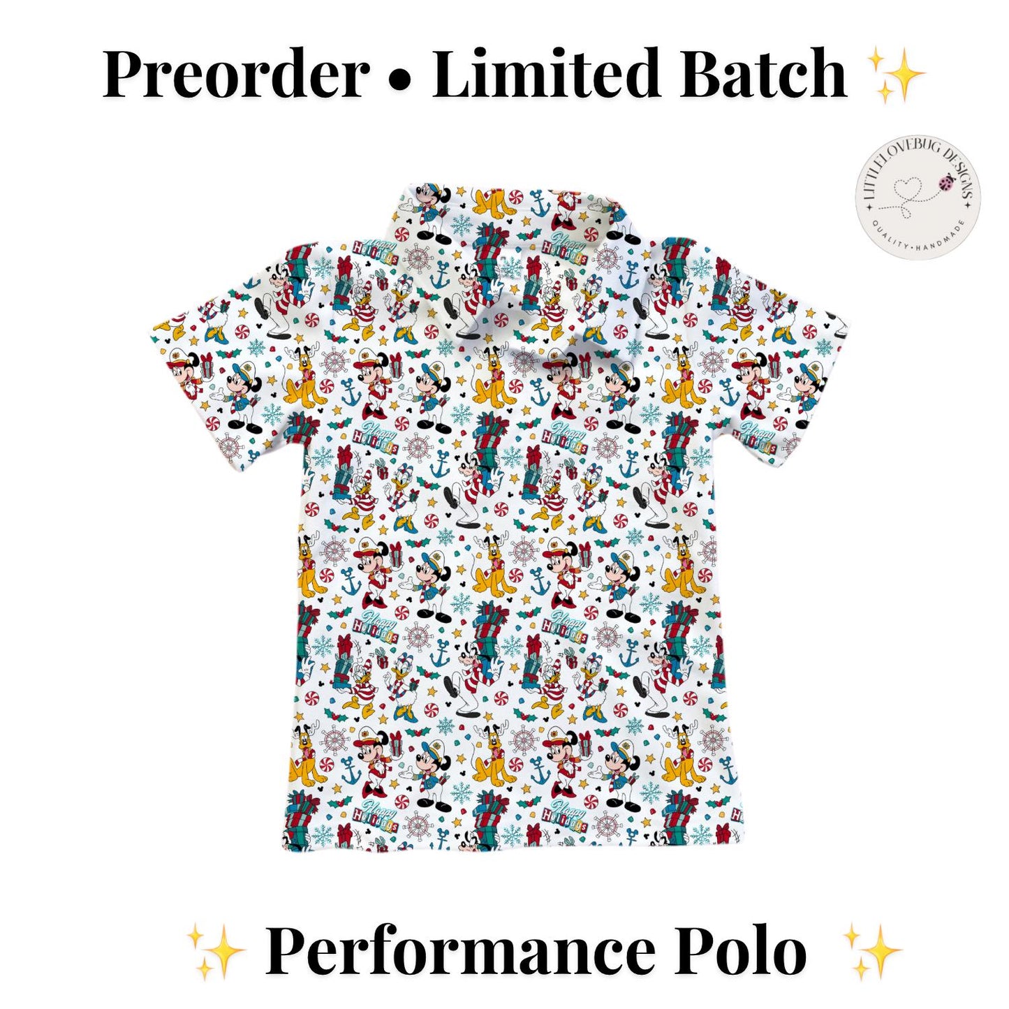 PREORDER Mickey Friends Christmas Cruise Performance Polo Shirt | Adult and Child Nautical Holiday Park Outfit