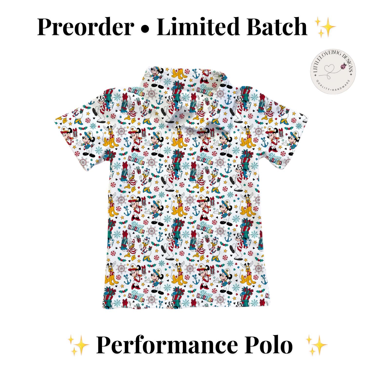 PREORDER Mickey Friends Christmas Cruise Performance Polo Shirt | Adult and Child Nautical Holiday Park Outfit