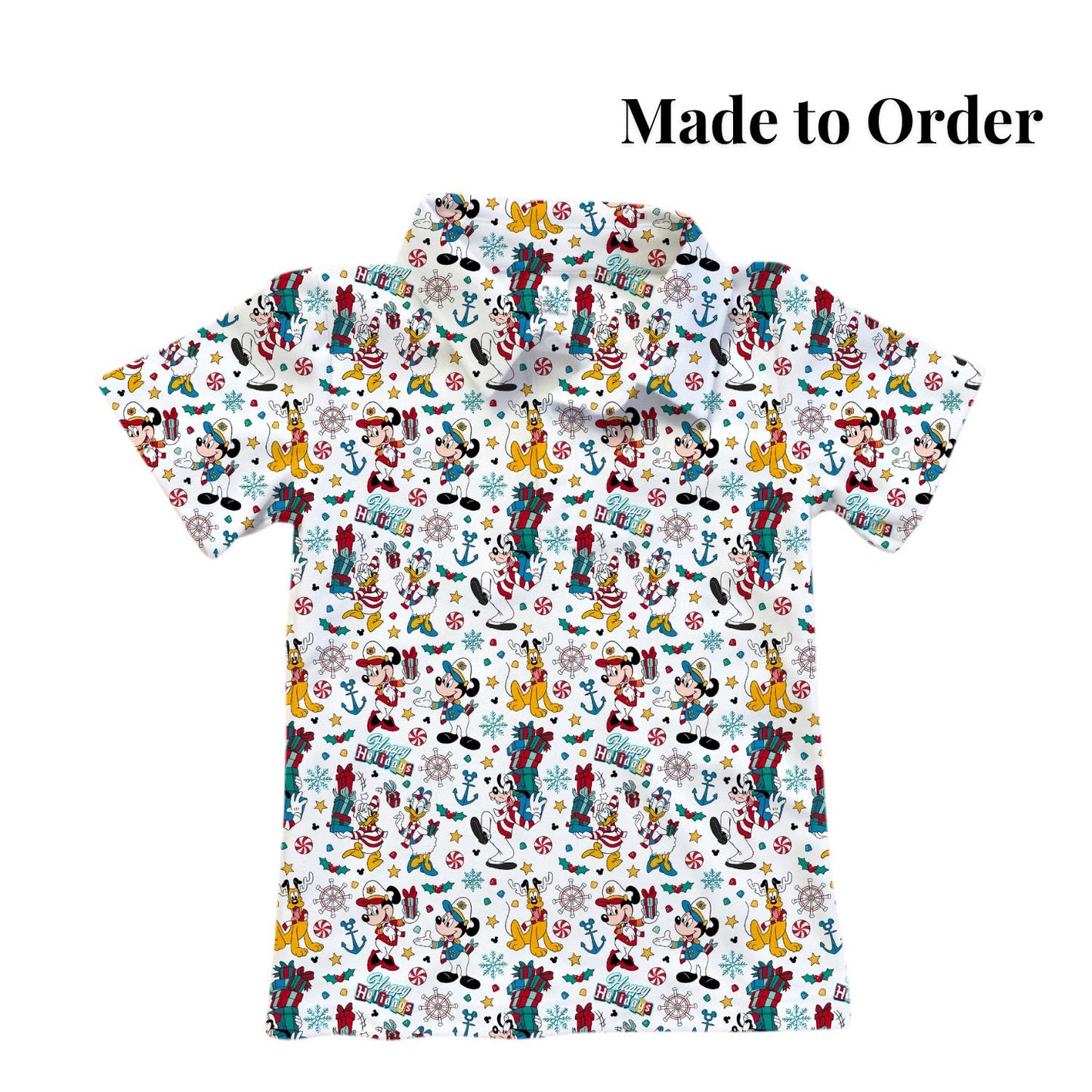 PREORDER Mickey Friends Christmas Cruise Performance Polo Shirt | Adult and Child Nautical Holiday Park Outfit