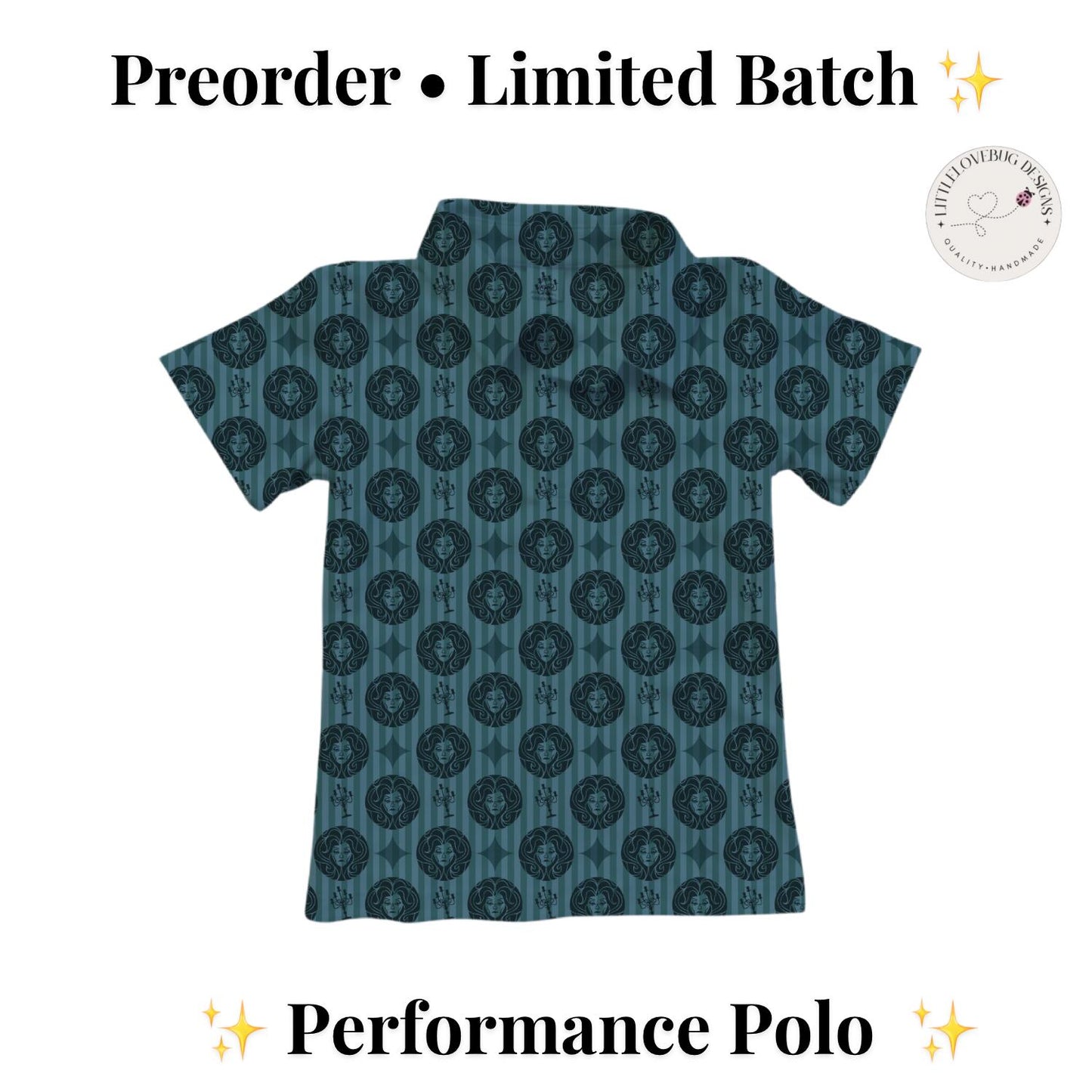 PREORDER Haunted Mansion Portrait Performance Polo Shirt | Adult and Child Teal Gothic Disney Park Outfit
