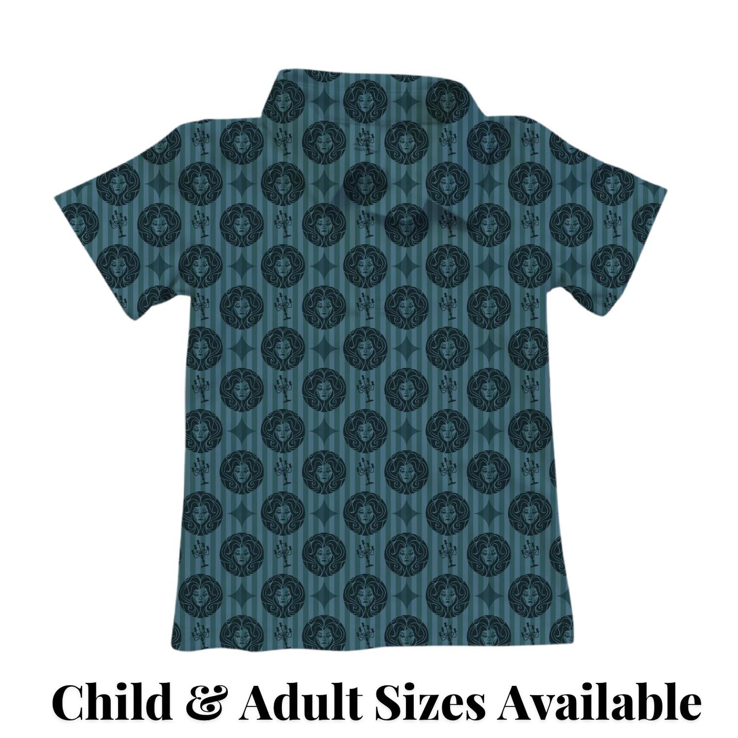 PREORDER Haunted Mansion Portrait Performance Polo Shirt | Adult and Child Teal Gothic Disney Park Outfit