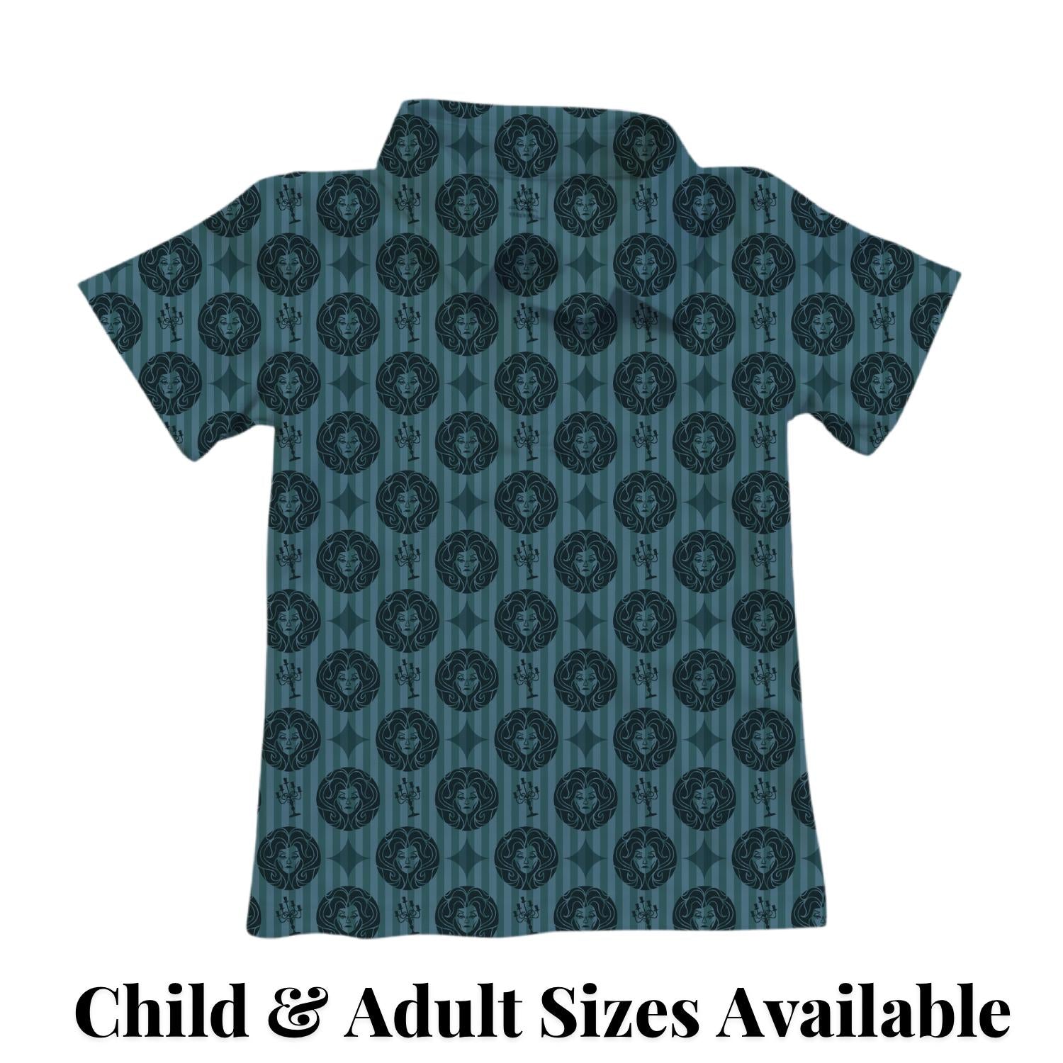 PREORDER Haunted Mansion Portrait Performance Polo Shirt | Adult and Child Teal Gothic Disney Park Outfit