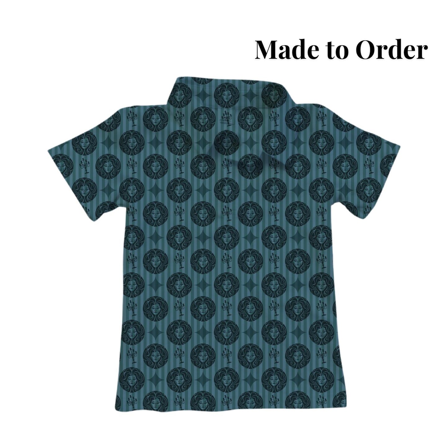 PREORDER Haunted Mansion Portrait Performance Polo Shirt | Adult and Child Teal Gothic Disney Park Outfit
