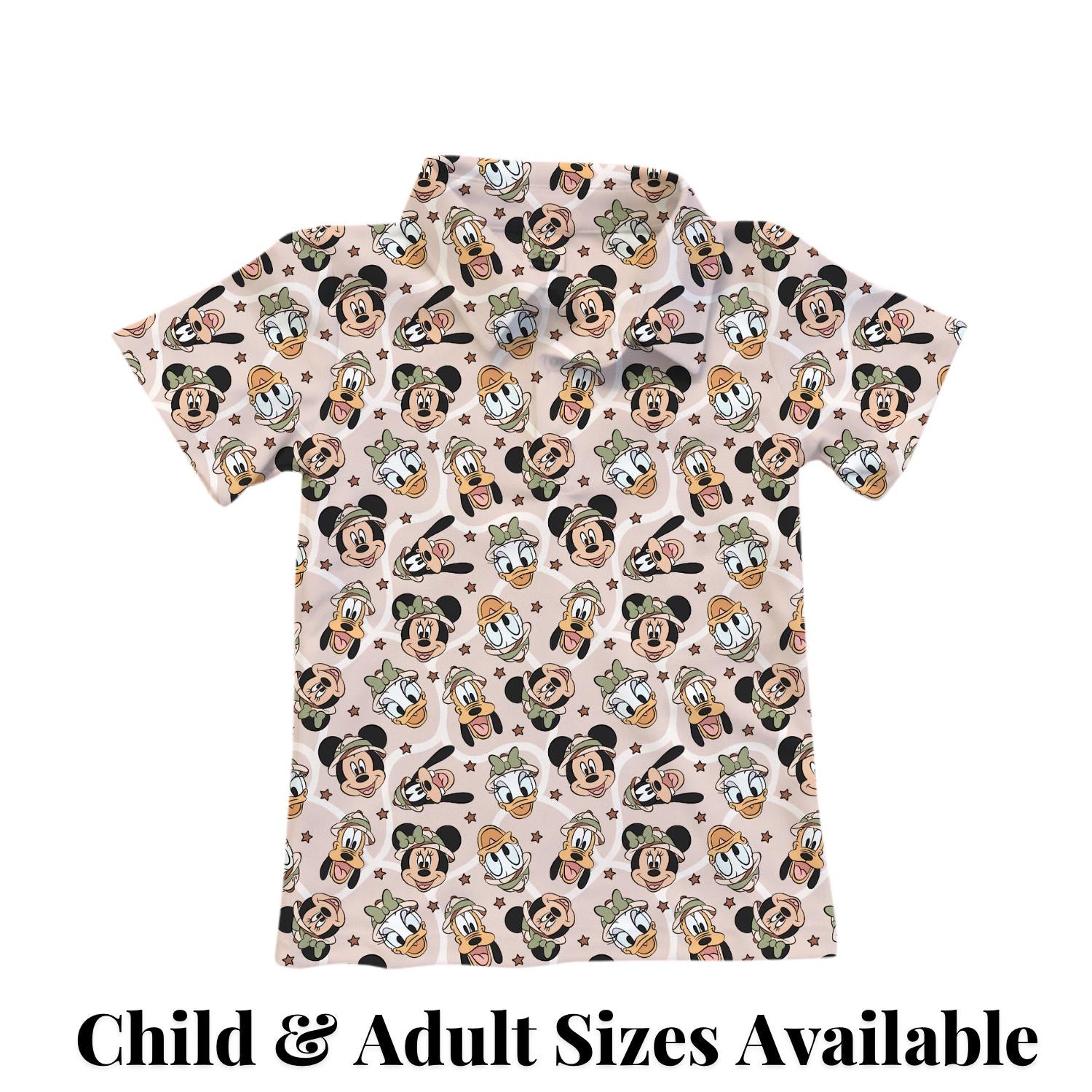 PREORDER Mickey Friends Safari Performance Polo Shirt | Adult and Child Animal Kingdom Disney Park Outfit