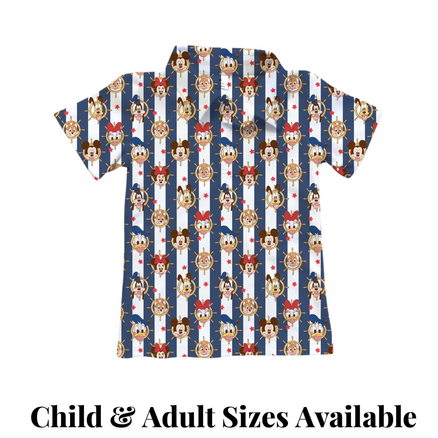 PREORDER Mickey Friends Nautical Cruise Performance Polo Shirt | Adult and Child Disney Vacation Outfit