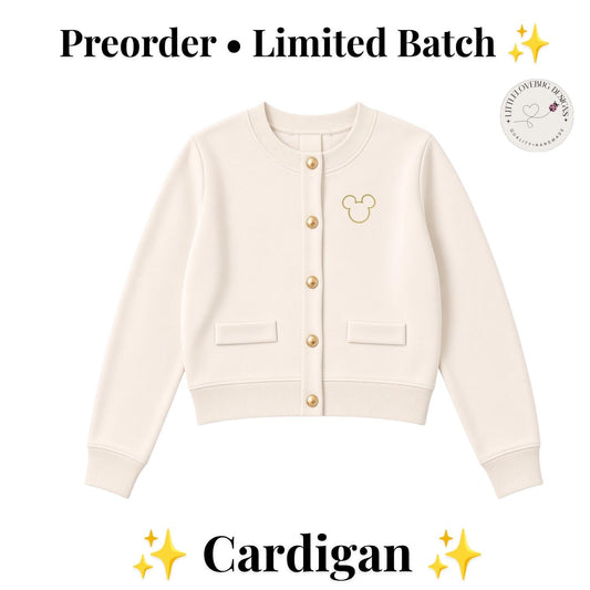 PREORDER Mickey Icon Cardigan | Women’s and Girls Gold Button Disney Park Sweater | Minimalist Mouse Cardigan