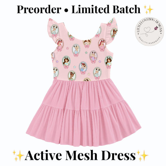 PREORDER Pink Disney Princess Flutter Sleeve Mommy and Me Active Mesh Dress