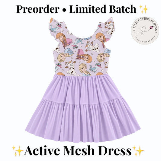 PREORDER Frozen Elsa and Anna Flutter Sleeve Mommy and Me Active Mesh Dress