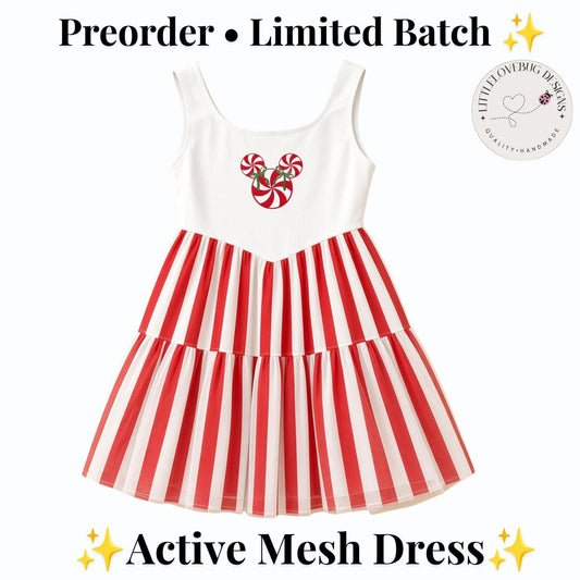 Preorder Peppermint Mickey Girls Mesh Dress Toddler Candy Cane Christmas Twirl Outfit