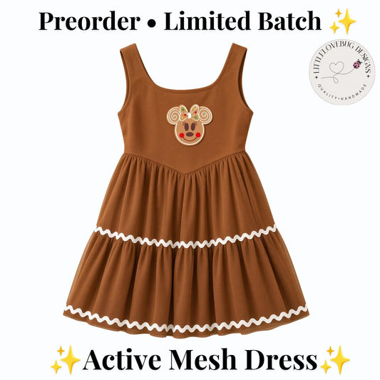 Preorder Gingerbread Minnie Girls Mesh Dress Toddler Christmas Cookie Twirl Holiday Outfit