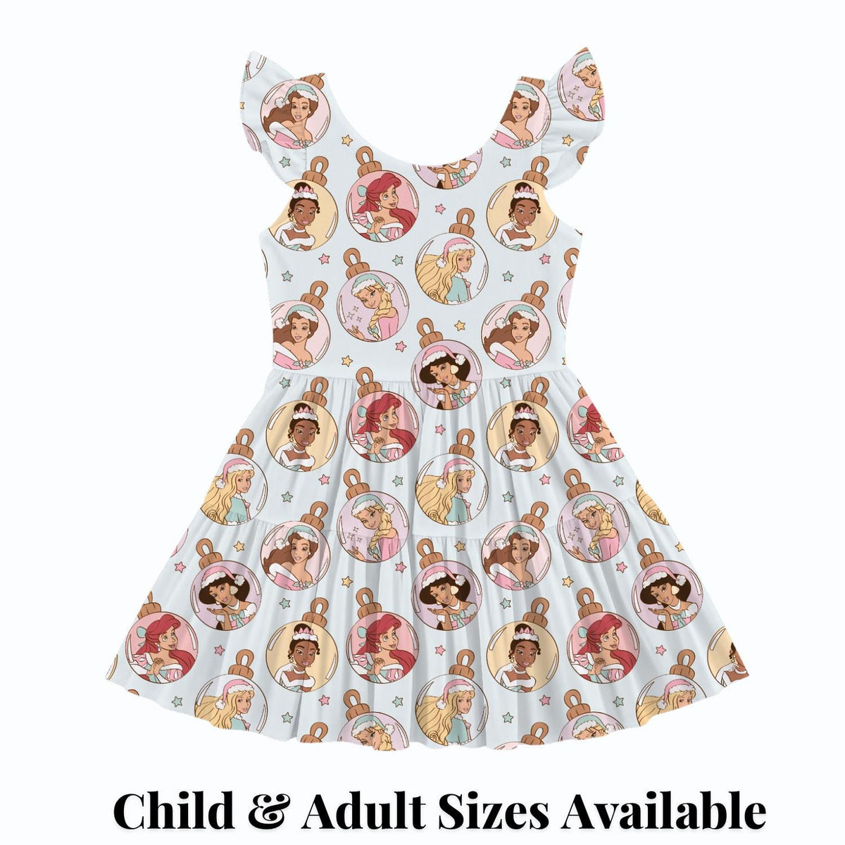 PREORDER Disney Princess Christmas Ornament Flutter Sleeve Mommy and Me Active Mesh Dress