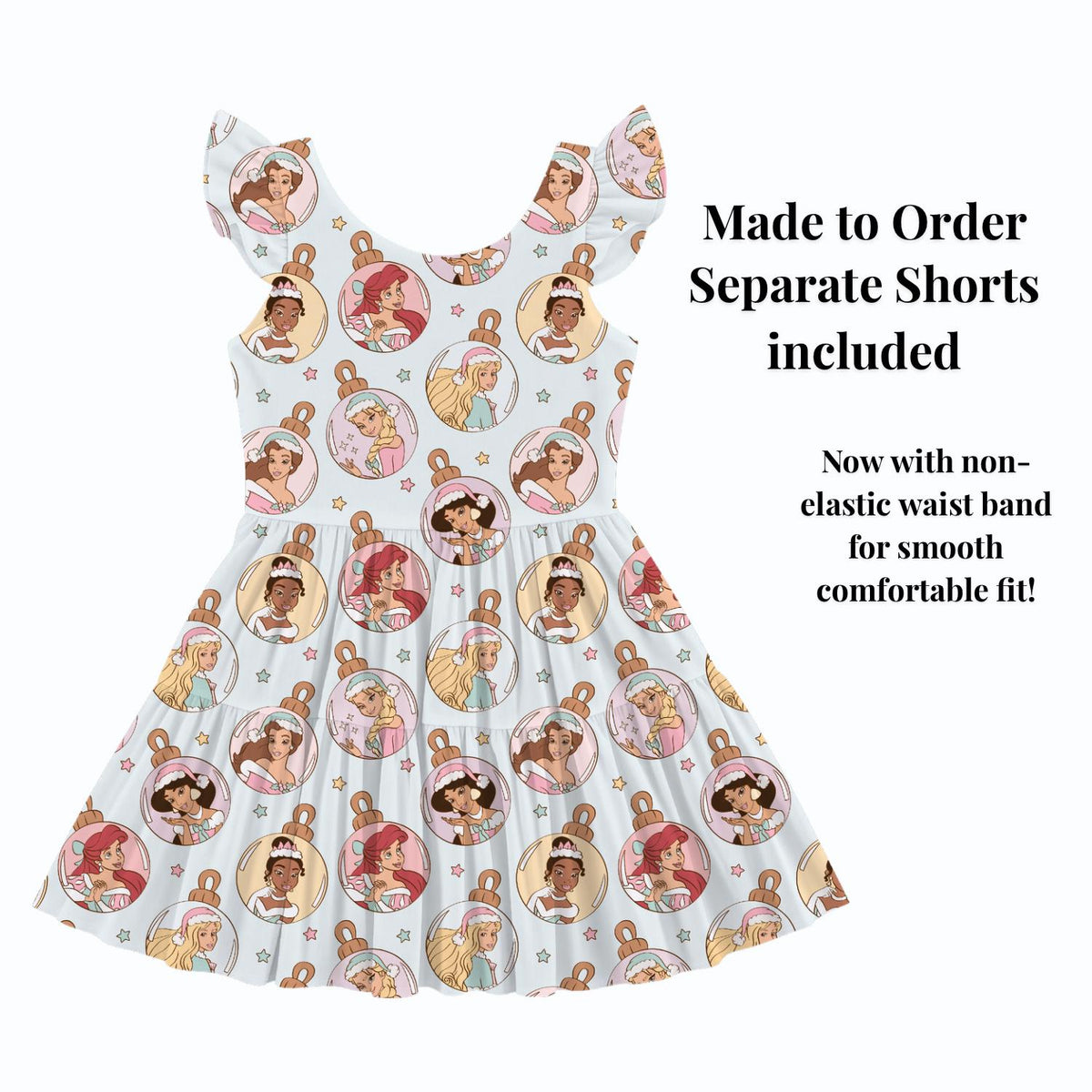 PREORDER Disney Princess Christmas Ornament Flutter Sleeve Mommy and Me Active Mesh Dress