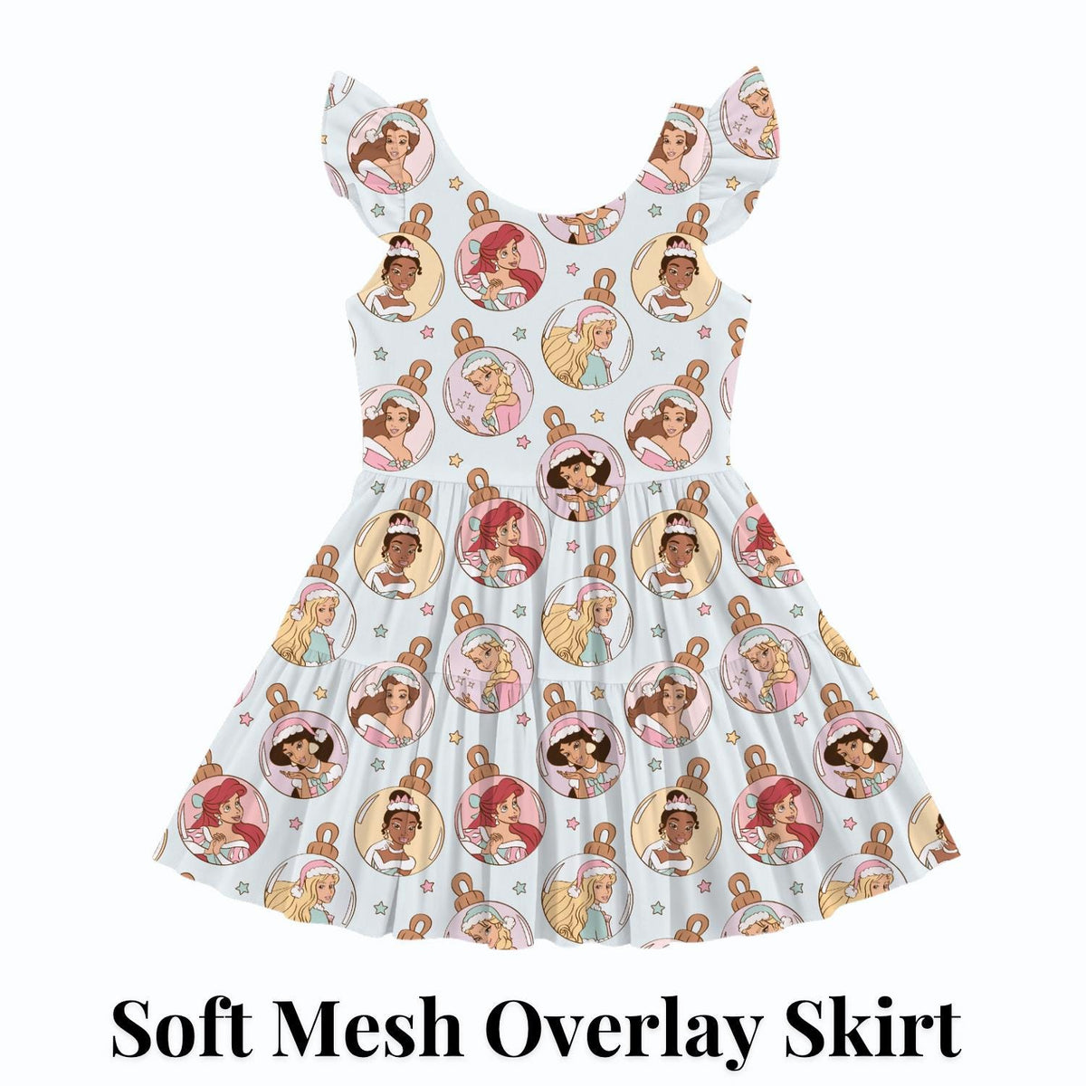 PREORDER Disney Princess Christmas Ornament Flutter Sleeve Mommy and Me Active Mesh Dress