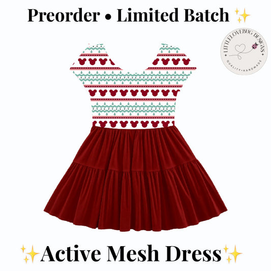 PREORDER Mickey Christmas Fair Isle Short Sleeve Mommy and Me Active Mesh Dress