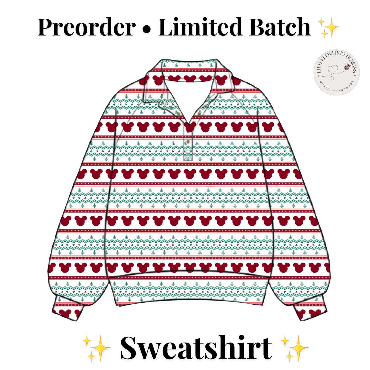 PREORDER Mickey Christmas Fair Isle Quarter Zip Sweatshirt for Adults and Kids