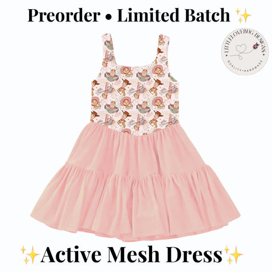 PREORDER Pink Toy Story Characters Sleeveless Mommy and Me Active Mesh Twirl Dress