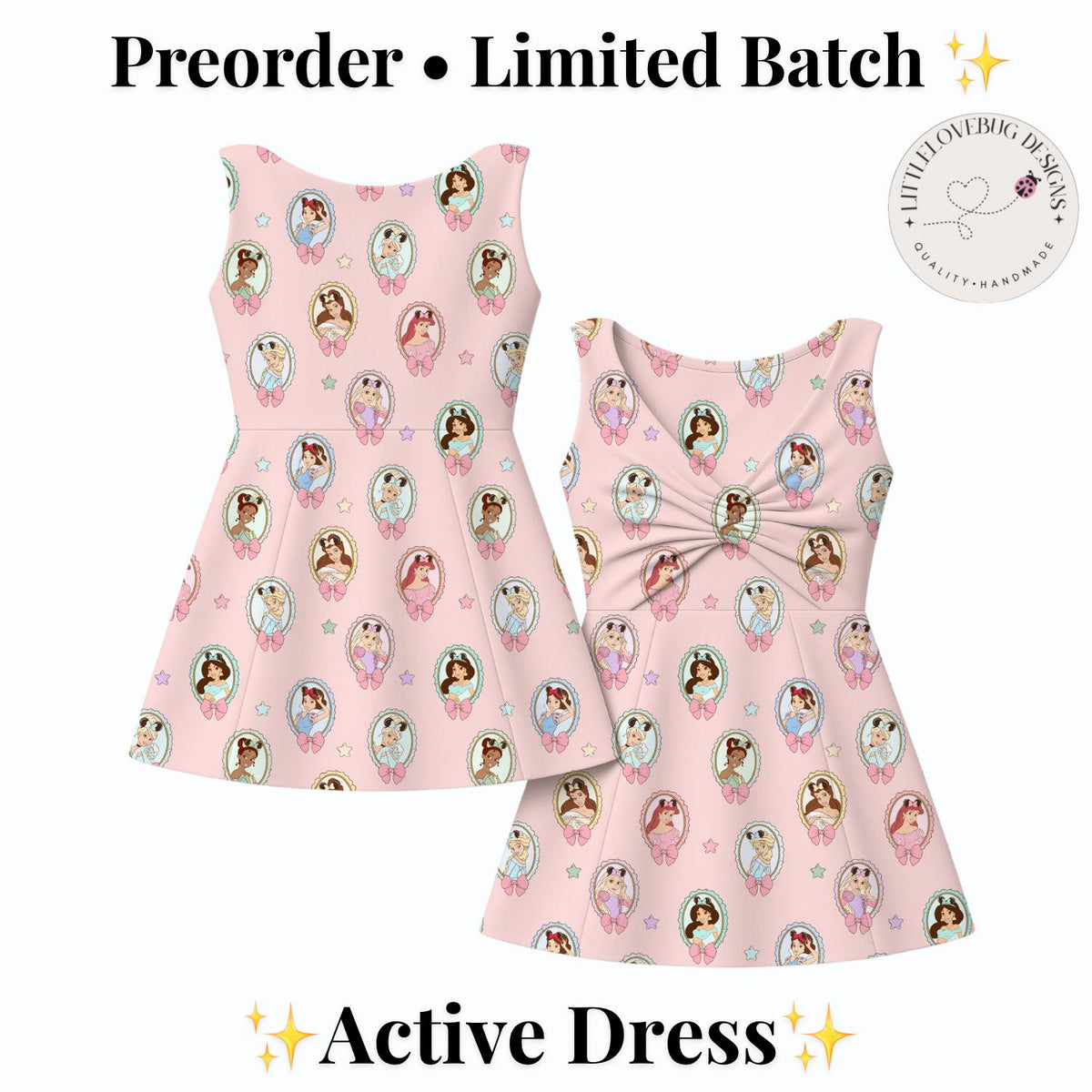 PREORDER Pink Princess Portrait Twist Tie Back Mommy and Me Active Dress