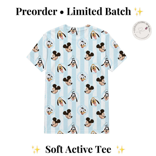 PREORDER Mickey and Friends Blue Striped Soft Active Tee for Adults and Kids