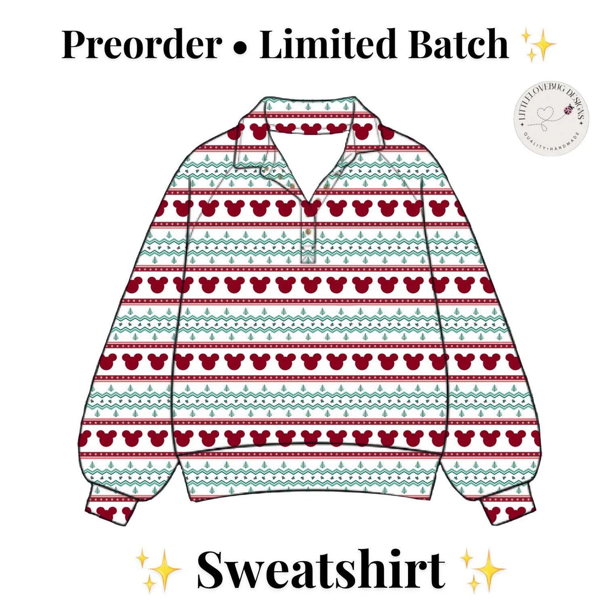PREORDER Mickey Christmas Fair Isle Quarter Zip Sweatshirt for Adults and Kids __etsy:8544557459