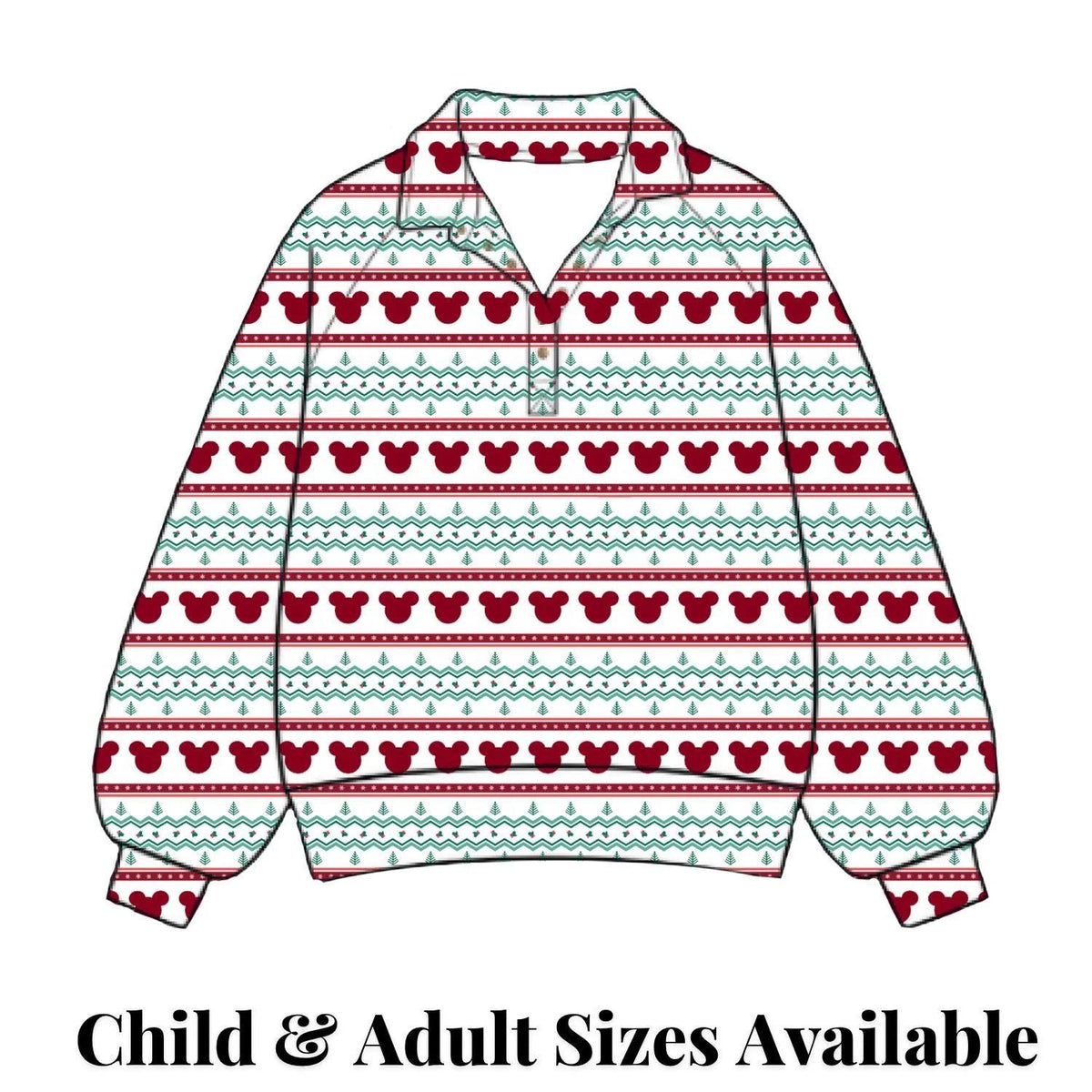 PREORDER Mickey Christmas Fair Isle Quarter Zip Sweatshirt for Adults and Kids __etsy:8544557473