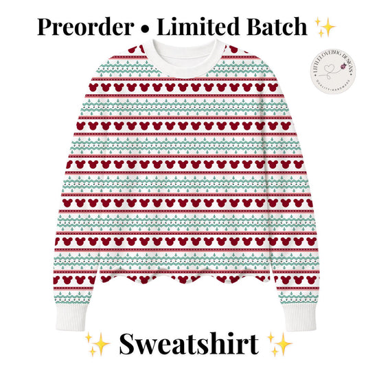 PREORDER Mickey Christmas Fair Isle Scalloped Hem Sweatshirt for Women and Girls