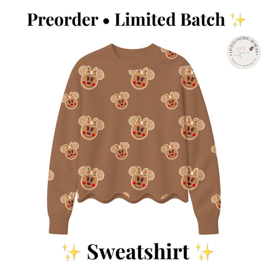 Preorder Gingerbread Minnie Sweatshirt Women Girls Scalloped Hem Christmas Crewneck
