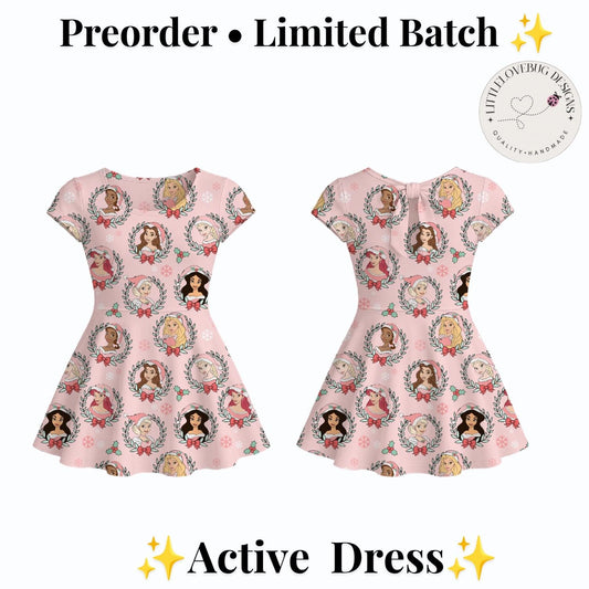 Preorder Christmas Disney Princess Girls Dress Toddler Kids Pink Holiday Active Twirl Outfit