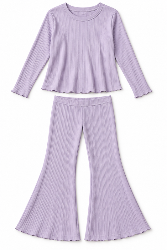 Lilac Ribbed Long Sleeve Flare Set — design mockup