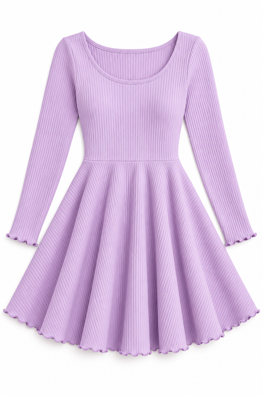 Lilac Ribbed Long Sleeve Twirl Dress — design mockup