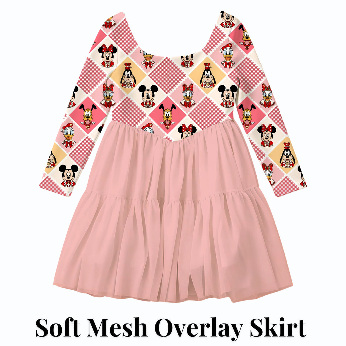 Mickey and Friends Pink Gingham — soft mesh overlay skirt — product design mockup